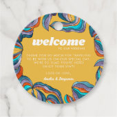 Groovy Boho Retro Gele Monogram Golf Wedding Bedankjes Labels (Voorkant)
