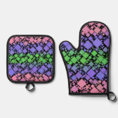 Groovy Boho Retro Mod Geometrische Trigender Pride Ovenwant & Pannenlap Set (Voorkant)