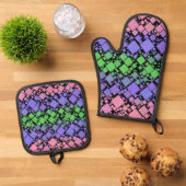 Groovy Boho Retro Mod Geometrische Trigender Pride Ovenwant & Pannenlap Set (Top down)