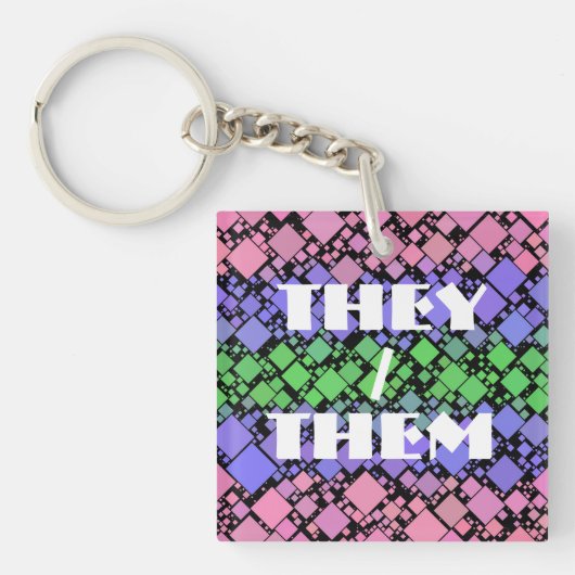 Groovy Boho Retro Mod Geometrische Trigender Pride Sleutelhanger (Voorkant)