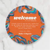 Groovy Boho Retro Oranje Golf Monogram Huwelijk Bedankjes Labels (Voorkant)