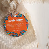 Groovy Boho Retro Sinaasappel Golvende Monogram Br Bedankjes Labels