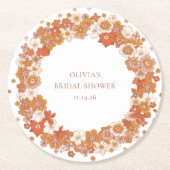 Groovy Boho Sinaasappel Bloemen Vrijgezellenfeest Ronde Kartonnen Onderzetter (Voorkant)