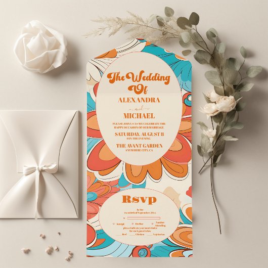 Groovy Boho Strand Pret Fun Trouwdag All In One Uitnodiging