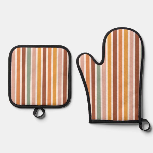 Groovy Boho Stripes Kleurrijk Naadloos Patroon Ovenwant & Pannenlap Set (Voorkant)