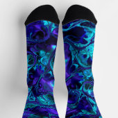Groovy Boho Vibrant Blauw Monochroom Fractal Marme Sokken (Top)