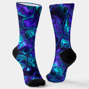 Groovy Boho Vibrant Blauw Monochroom Fractal Marme Sokken