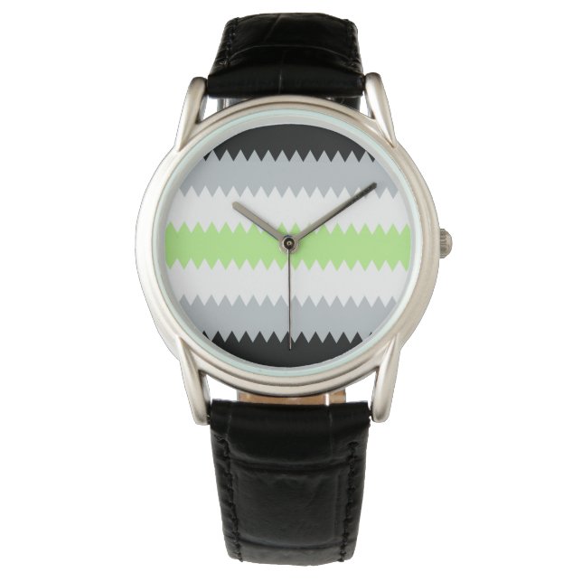Groovy Boho ZigZag Abstract Agender Pride Vlag Horloge (Voorkant)