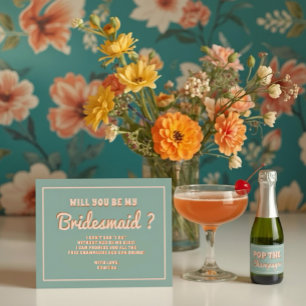 Groovy Bold Blauw Roze Rood Bruidsmeisje Voorstel Kaart