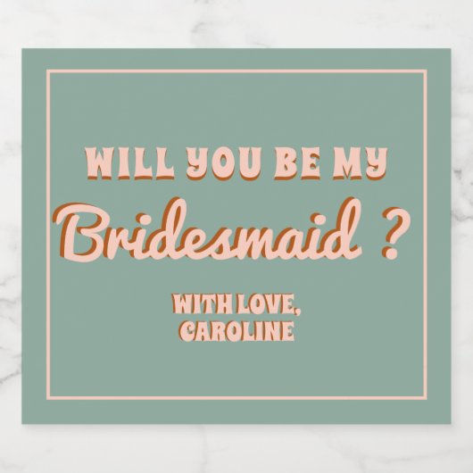 Groovy Bold Blauw Roze Rood Bruidsmeisje Voorstel Sparkling Wijnetiket (Enkel label)