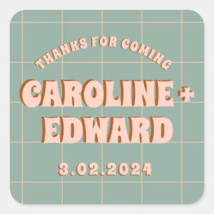 Groovy Bold Blauw Roze Rood Funky Vierkante Sticker