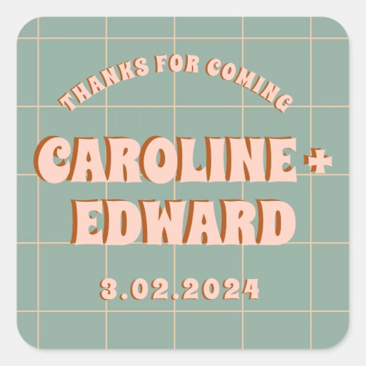 Groovy Bold Blauw Roze Rood Funky Vierkante Sticker (Voorkant)