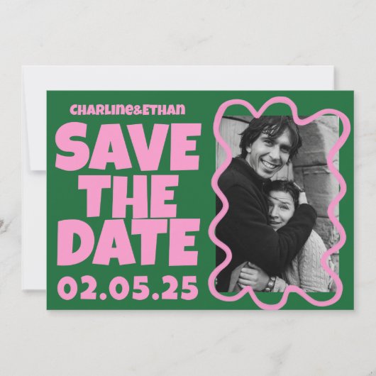 Groovy Bold Groen Roze Rood Funky Save The Date (Voorkant)
