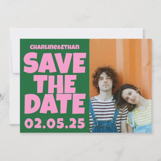 Groovy Bold Groen Roze Rood Funky Save The Date (Voorkant)
