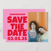 Groovy Bold Groen Roze Rood Funky Save The Date (Voorkant / Achterkant)