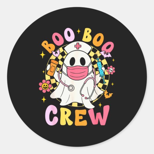 Groovy Boo Boo Crew Nurse Funny Ghost Women Hallow Ronde Sticker (Voorkant)
