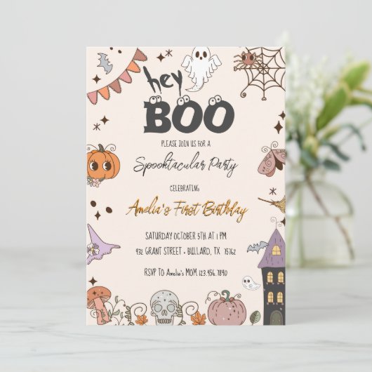 Groovy Boo! Spectaculair Halloween verjaardagsfees Kaart (Staand voorkant)