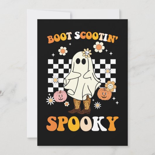 Groovy Boot Scootin Spooky Ghost Halloween Retro Kaart (Voorkant)