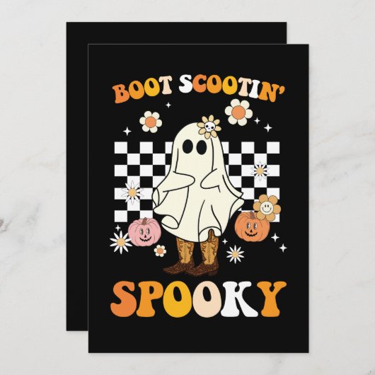 Groovy Boot Scootin Spooky Ghost Halloween Retro Kaart (Voorkant / Achterkant)