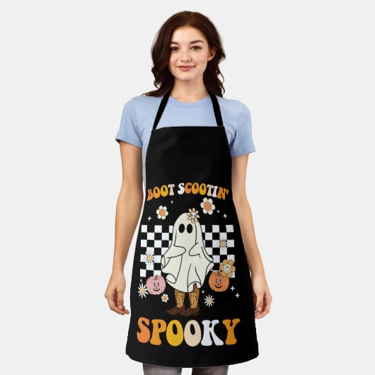 Groovy Boot Scootin Spooky Ghost Halloween Retro Schort (Gedragen)