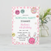 Groovy bowling party uitnodiging (Staand voorkant)