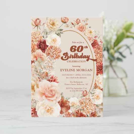 Groovy brant sinaasappel blush bordeaux 60ste verj kaart (Staand voorkant)