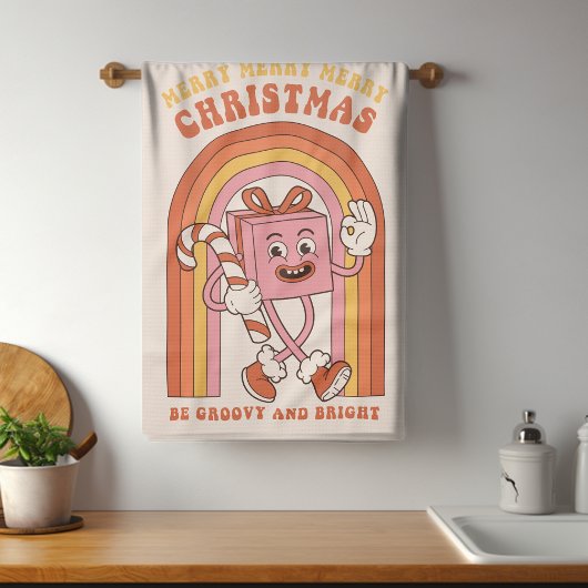 Groovy & Bright Kerstmis Merry Funny Retro Hippie Theedoek