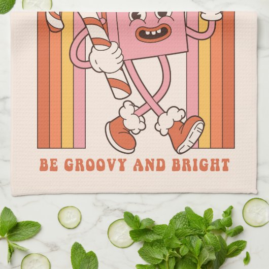 Groovy & Bright Kerstmis Merry Funny Retro Hippie Theedoek (Gevouwen)