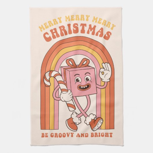 Groovy & Bright Kerstmis Merry Funny Retro Hippie Theedoek (Verticaal)