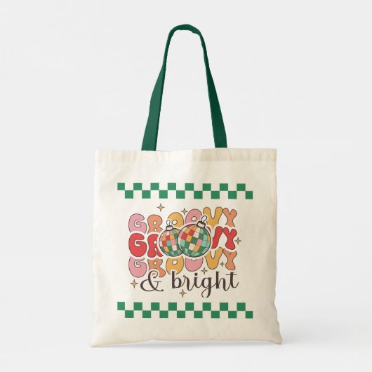 Groovy & Bright Retro Kerstdisco Glitter Ball Tote Bag (Achterkant)