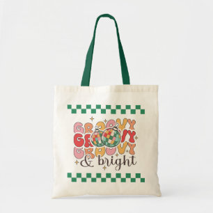 Groovy & Bright Retro Kerstdisco Glitter Ball Tote Bag