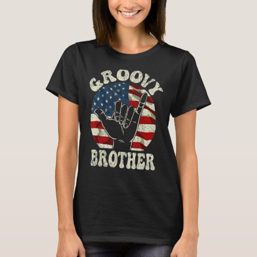 Groovy Brother 70s Aesthetic USA Flag Retro Brothe T-shirt (Voorkant)