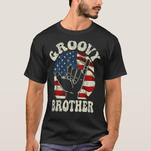 Groovy Brother 70s Aesthetic USA Flag Retro Brothe T-shirt (Voorkant)