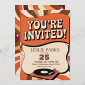 Groovy Brown & Oranje verjaardagsuitnodiging Kaart (Voorkant / Achterkant)