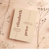 Groovy Bruin Retro 70s Geometrische Bruiloft Kaart