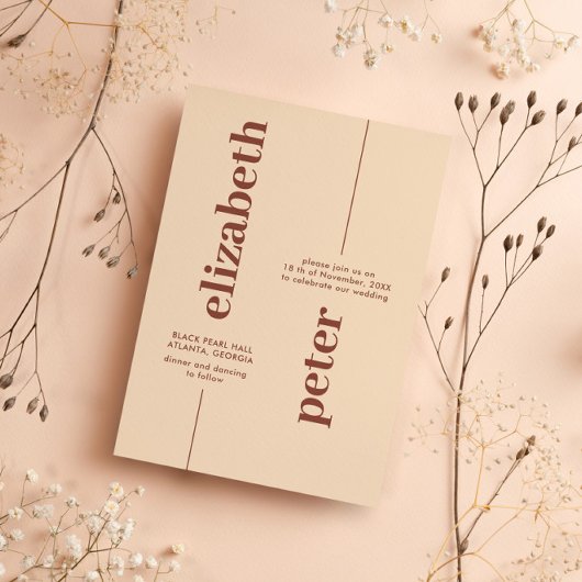 Groovy Bruin Retro 70s Geometrische Bruiloft Kaart