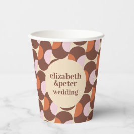 Groovy Bruin Retro 70s Geometrische Bruiloft Papieren Bekers