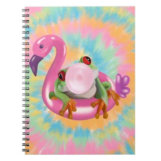 Groovy Bubblegum Blowing Tree Frog Tie Dye Notitieboek (Voorkant)