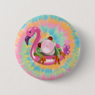 Groovy Bubblegum Blowing Tree Frog Tie Dye Ronde Button 5,7 Cm