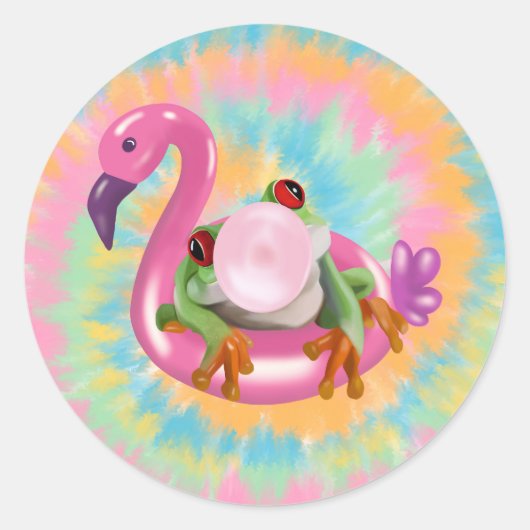 Groovy Bubblegum Blowing Tree Frog Tie Dye Ronde Sticker (Voorkant)