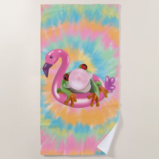 Groovy Bubblegum Blowing Tree Frog Tie Dye Strandlaken (Voorkant)