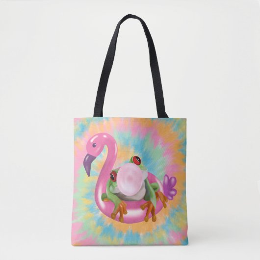 Groovy Bubblegum Blowing Tree Frog Tie Dye Tote Bag (Voorkant)