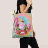 Groovy Bubblegum Blowing Tree Frog Tie Dye Tote Bag (Dichtbij)