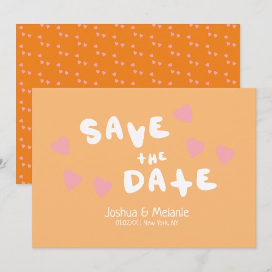 Groovy Bubbles Handdrawn Hearts Save the Dates  (Voorkant / Achterkant)