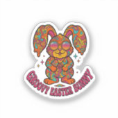 Groovy Bunny Hippie Retro Pasen Psychedelisch Sticker (Voorkant)