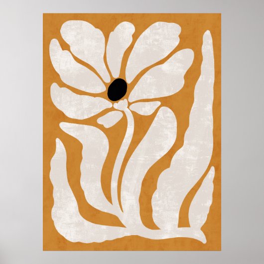 Groovy Burnt Sinaasappel Beige Abstract Bloemenwan Poster (Voorkant)