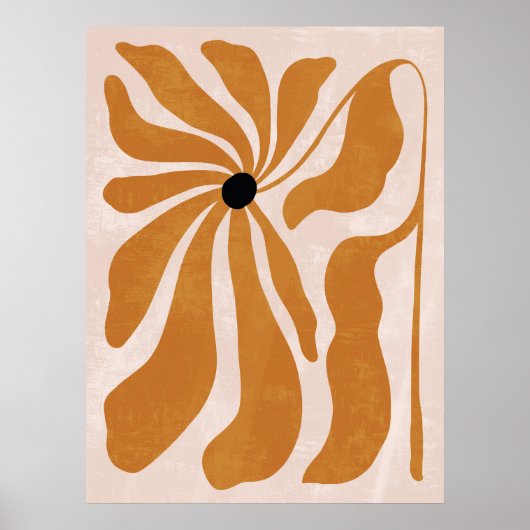 Groovy Burnt Sinaasappel Beige Abstracte Bloemenwa Poster (Voorkant)