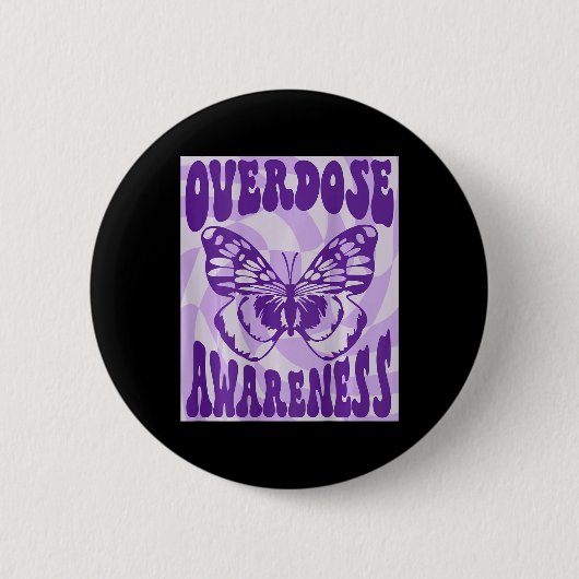 Groovy Butterfly Overdosering Bewustmaking Paars L Ronde Button 5,7 Cm (Voorkant)