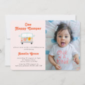 Groovy Camper Van Girls 1e verjaardag Foto Kaart (Voorkant)