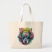 Groovy Canine Vibes: Cool Dog met Hoofdtelefoon Grote Tote Bag (Voorkant)